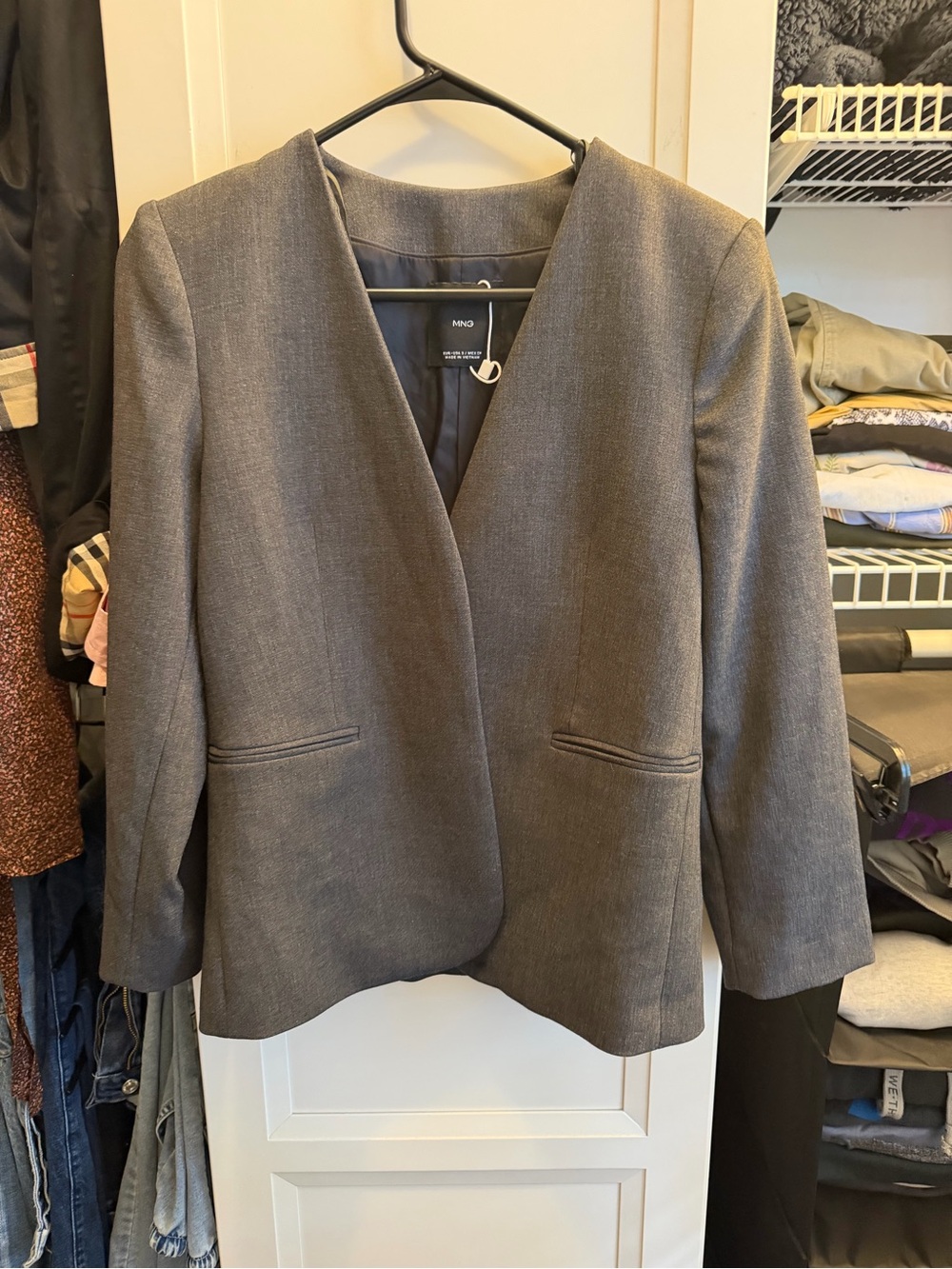 Mango collarless blazer Gray size small new